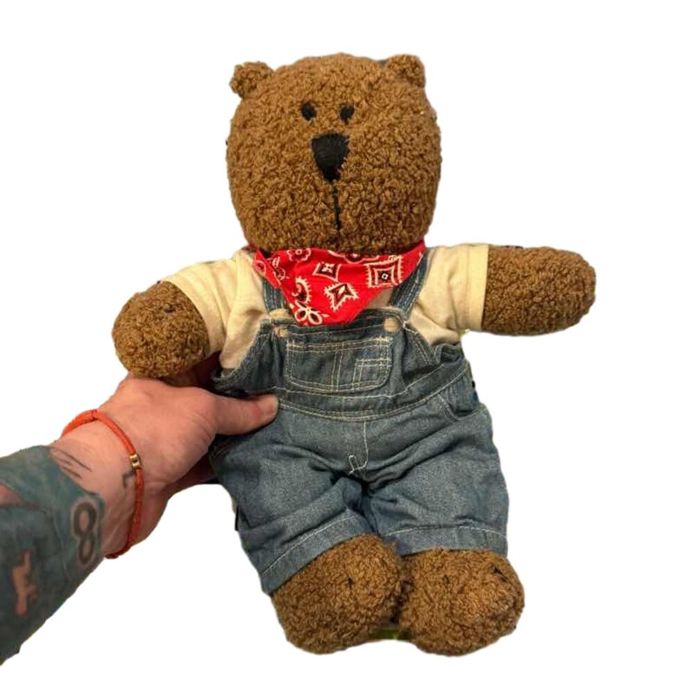 Baby Gap Brannan Teddy Bear Brown Plush Denim Overalls Red Bandana 14"